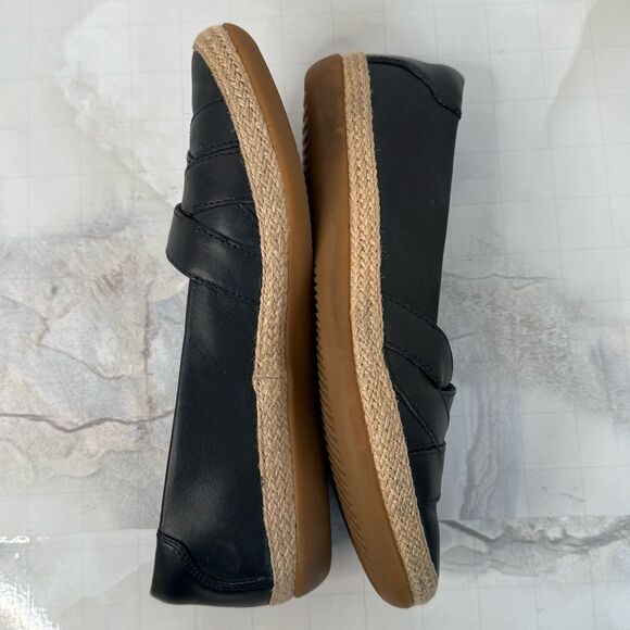 Clarks Black Leather Cloudstepper Comfort Slip On Espadrille Loafer Sz 5.5 - Picture 4 of 14